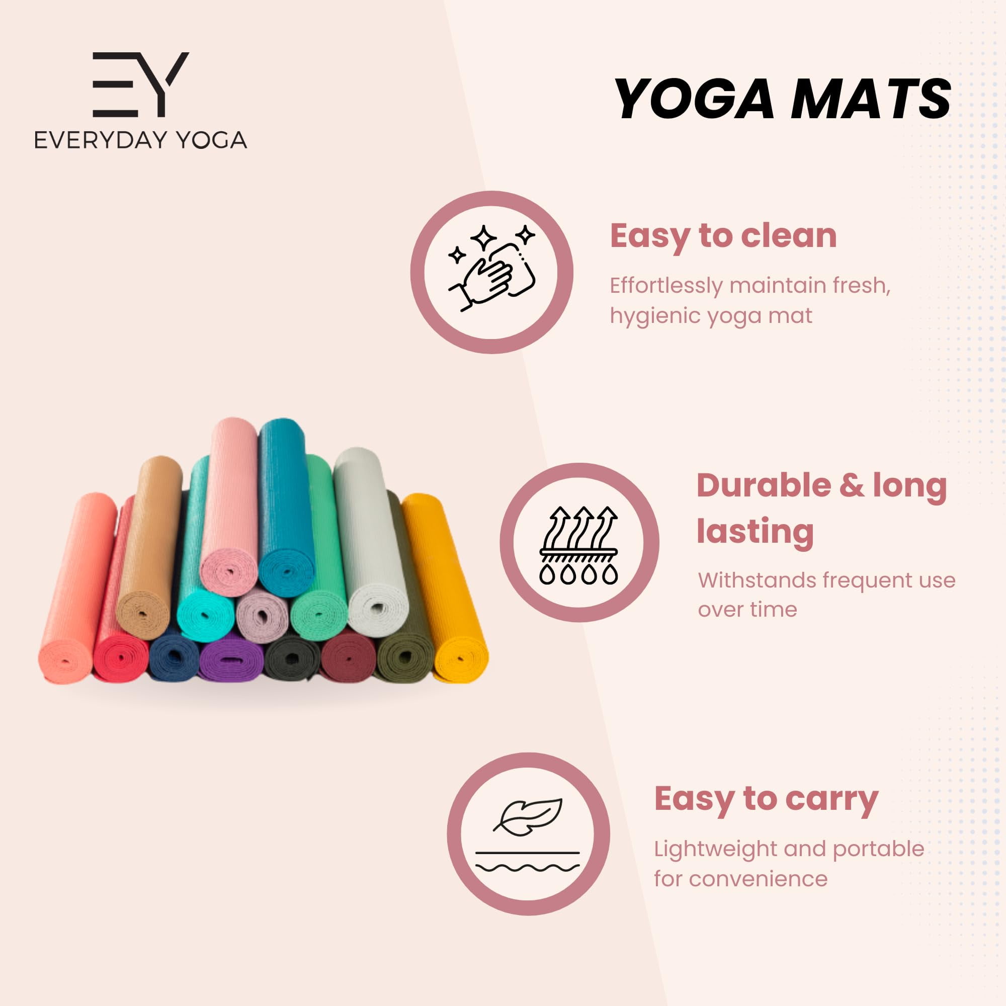 Everyday Yoga Lightweight 72-Inch Anti-Microbial Yoga Mat with Sticky Grip, Premium Materials