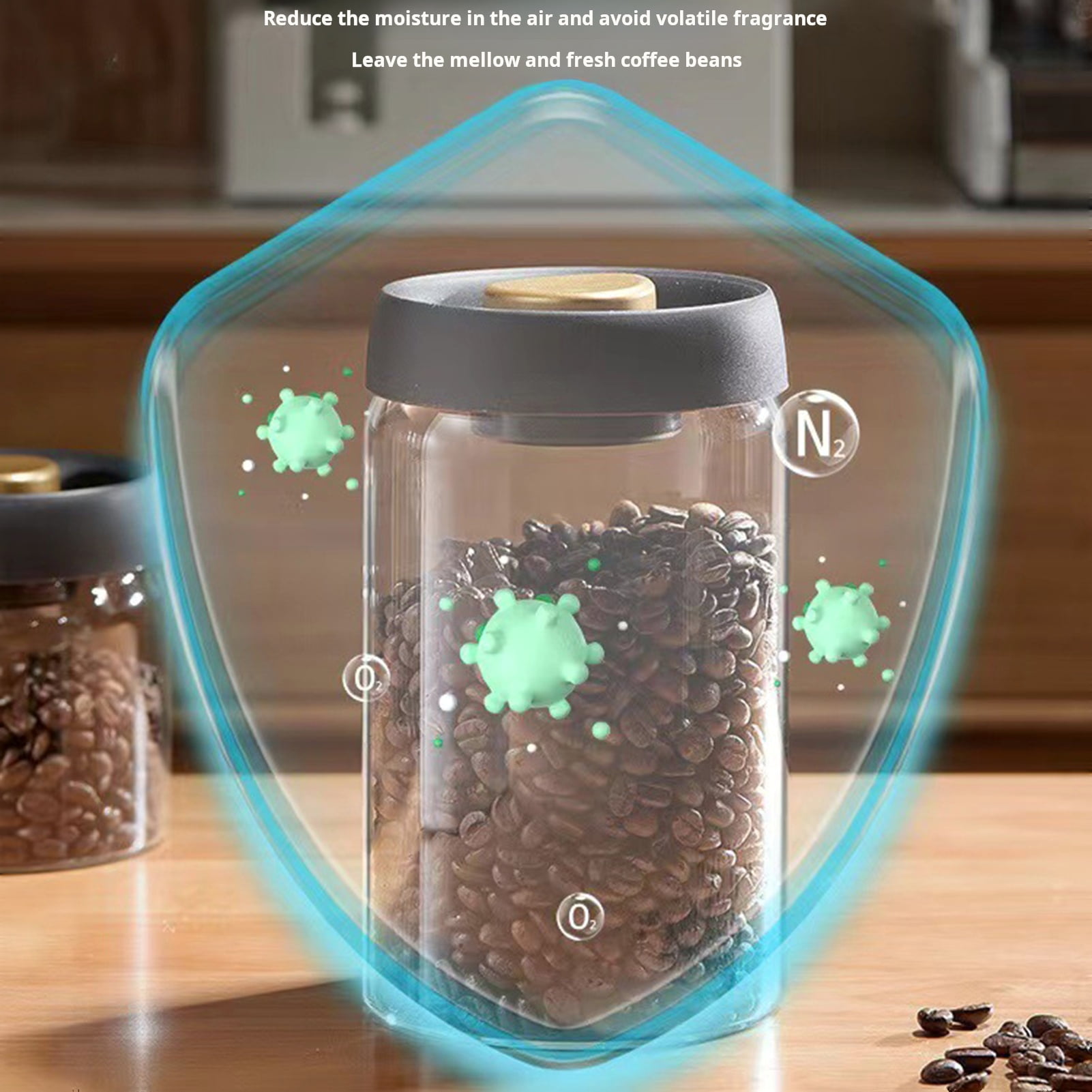 Homelife Vacuum Sealed Jar for Coffee Beans Airtight Food Storage Container Clear Glass Jars for Home Moisture-Proof Air Extraction Tank