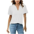 thumbnail image 1 of Birdeem Mode Femmes Décontracté Uni Chandail à Enfiler Col en V Manches Courtes T-Shirt Hauts Blouse, 1 of 4