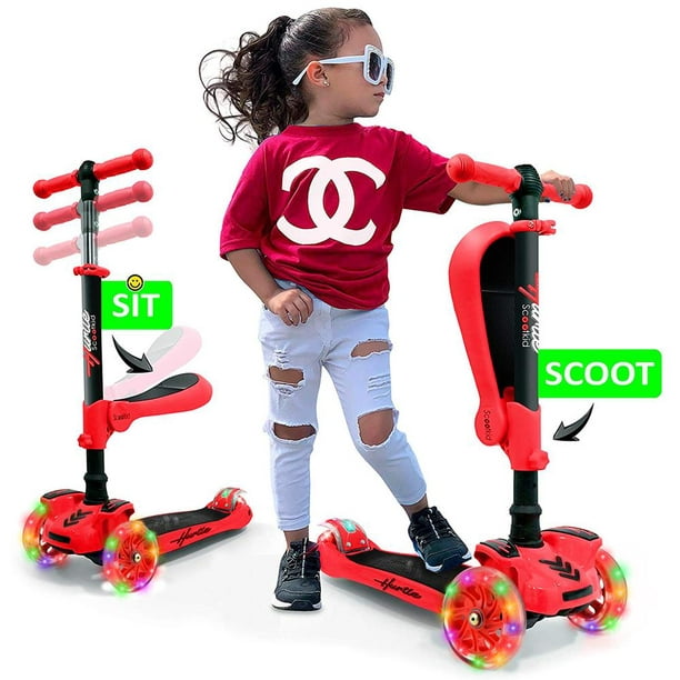 Hurtle ScootKid 3 Wheel Toddler Child Ride On Toy Scooter w LED Wheels Red