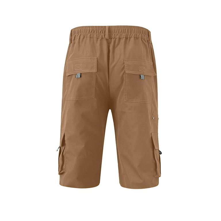 wybzd Men Cargo Shorts Relaxed Fit Lightweight Outdoor Multi-Pocket Cotton  Work Casual Shorts Khaki L 