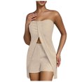 thumbnail image 4 of Oplxuo Women's Sexy 2 Piece Outfits 2025 Summer Split Front Strapless Bandeau Tube Top Matching Shorts Clubwear Sets, 4 of 6