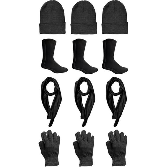 Yacht & Smith 12 Pack Wholesale Bulk Winter Thermal Beanies Skull Caps, Thermal Gloves Unisex, (Mens 3Pc Combo A)