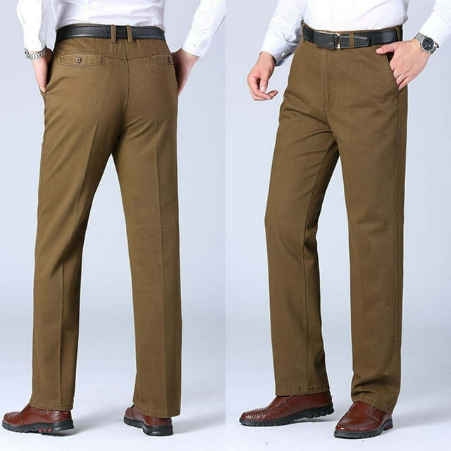 Handshe Men's Solid Color Straight Leg Business Dress Pants with Buttoned Pockets, Office Dressy Wear,Plus Size