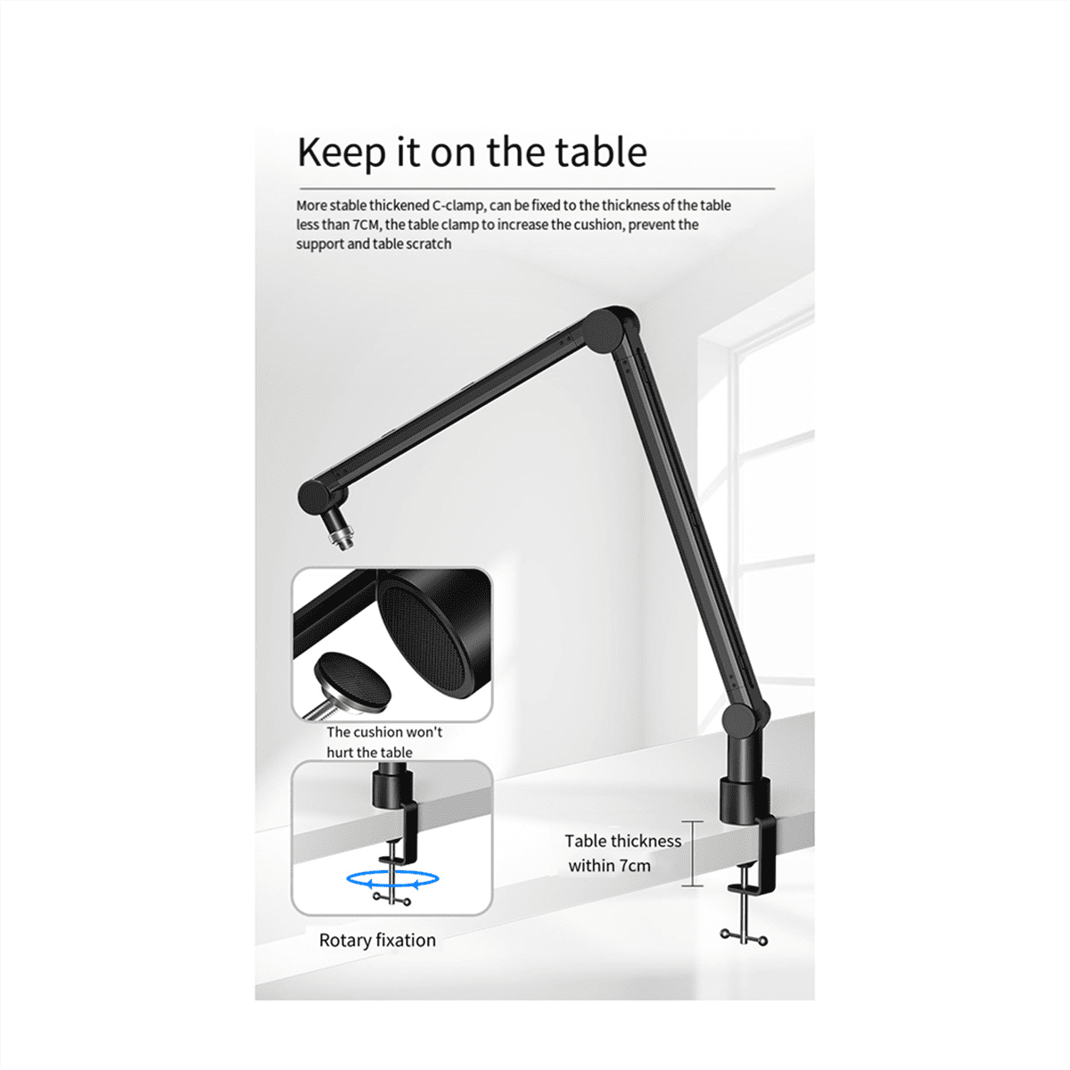 360 Degree Adjustable Microphone Stand with Phone Holder Live Streaming Heavy Duty Boom Arm Microphone Holder