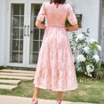 thumbnail image 4 of Vestido Plisado De Mujer Vestido plisado para mujer, manga abullonada, vestido de columpio grande, informal para fiesta (rosa M) Cgtredaw Para estrenar, 4 of 6