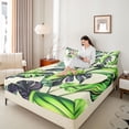 thumbnail image 4 of jejeloiu Tropical Botanical Theme Twin Sheet Sets,Monstera Leaf Twin Fitted Sheet,Green Beige Flat Sheet For Girls Boys,Super Cozy Room Decor,3-Piece, 4 of 7