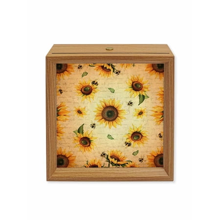 Wood Night Light Box Sunflower Wooden LED Night Lights with USB Rechargeable Dimmable Touch Square Table Light Vintage Yellow Farmhouse Flowers Wood Picture Frame Lamp for Bedside Desktop Display