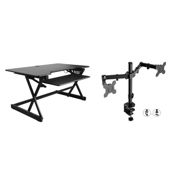 Rocelco 40" Standing Desk Converter with ACUSB and Dual Monitor Arm - Black