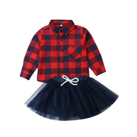 

Gupgi Girls Clothes Set Plaid Shirt Tulle Skirt Suit Christmas Outfits