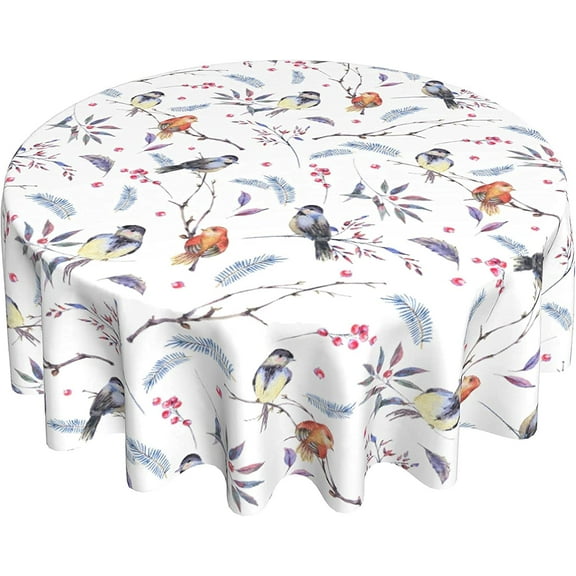 Color Bird Tablecloth Watercolor Birds Round Tablecloth 60 Inch Waterproof Dining Table Cloth Wrinkle Resistant Colorful Table Cloths for Parties Picnic Kitchen Patio Indoor Outdoor Tablecloth