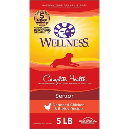 Wellness Complete Health Senior Dry Dog Food with Grains, Chicken & Barley, 5-Pound Bag
