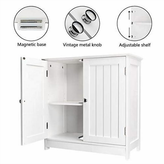 Bathroom Floor Storage Cabinet,Bathroom Single Vanity Cabinet Under Sink Storage,Space Saver Organizer Freestanding W/Shelf and Double Doors
