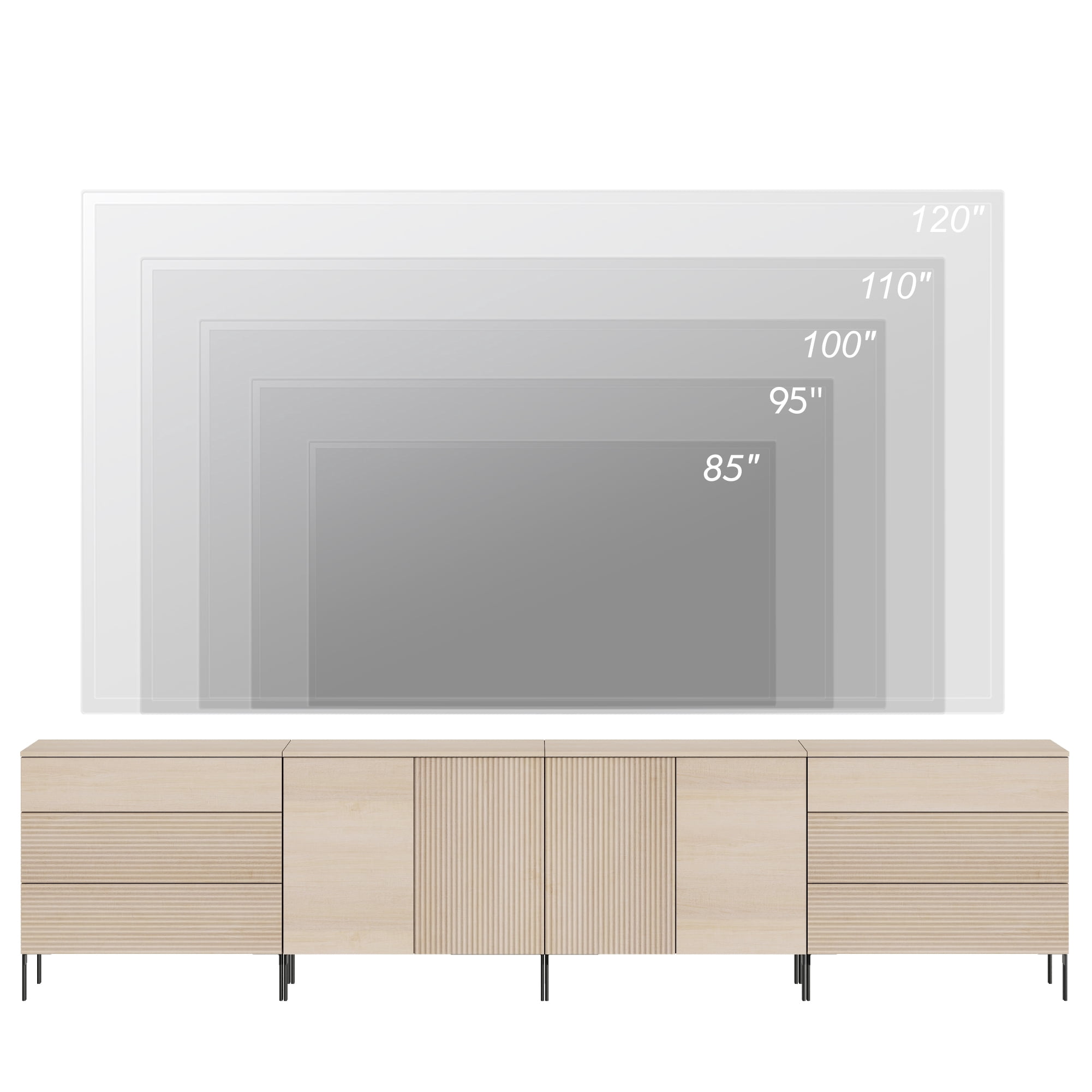 Modern Reeded Dresser TV Stand for TVs up to 120 Inch, Entertainment Center with Drawers, Wooden TV Console with Storage for Living Room