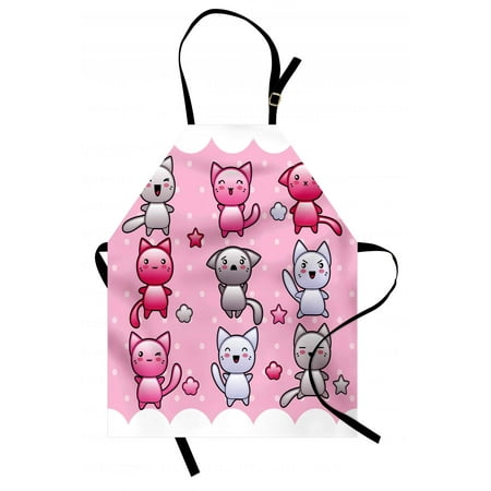 Anime Apron For Kids Cute Kitty Doodles with Emotions Funny Animal Theme Japanese Art Print, Unisex Kitchen Bib Apron with Adjustable Neck for Cooking Baking Gardening, Pink Blue Purple, by (Best Anime Fan Art)