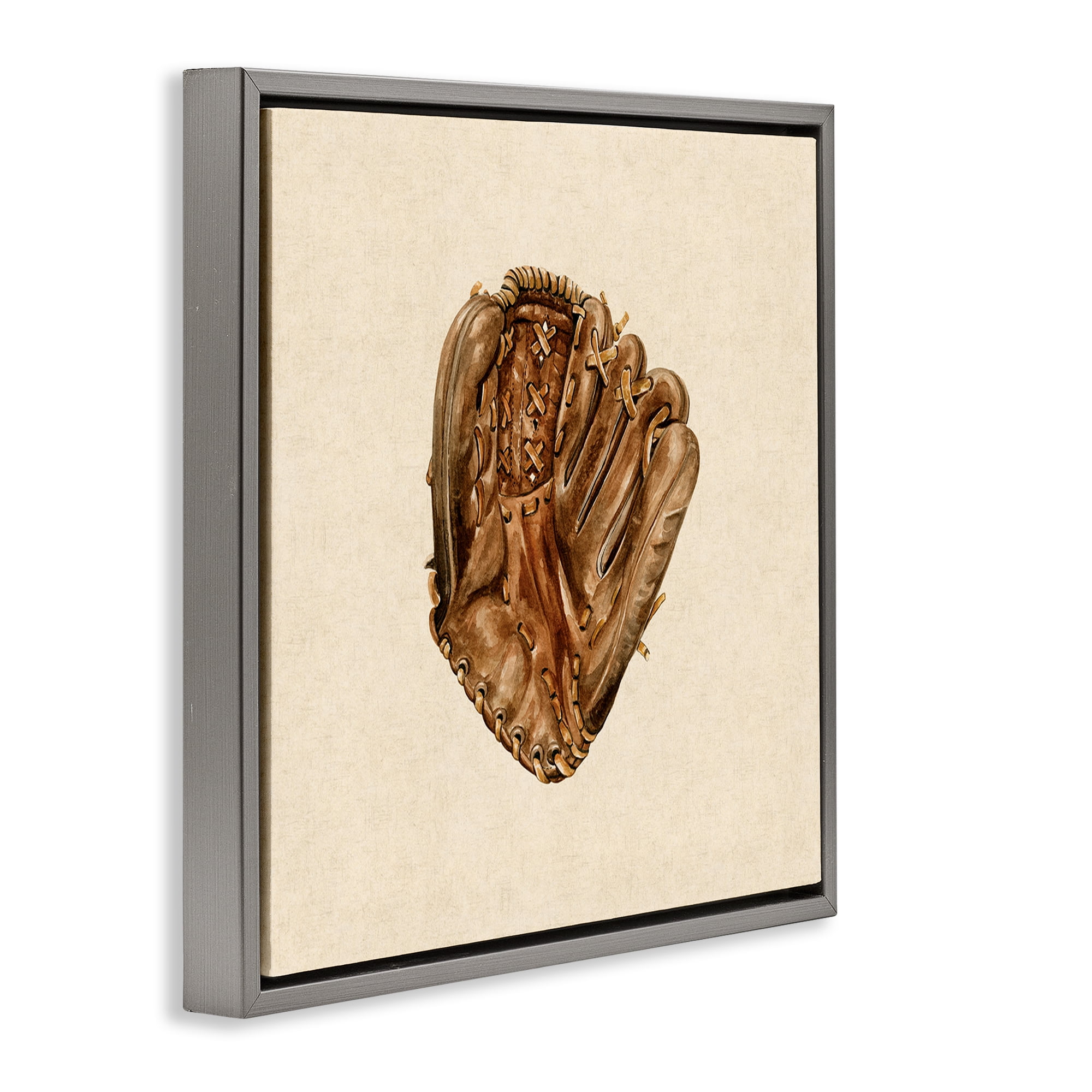 Stupell Industries All Star Baseball Glove Gray Framed Floater Canvas Wall Art, design by Bethany Sandoval