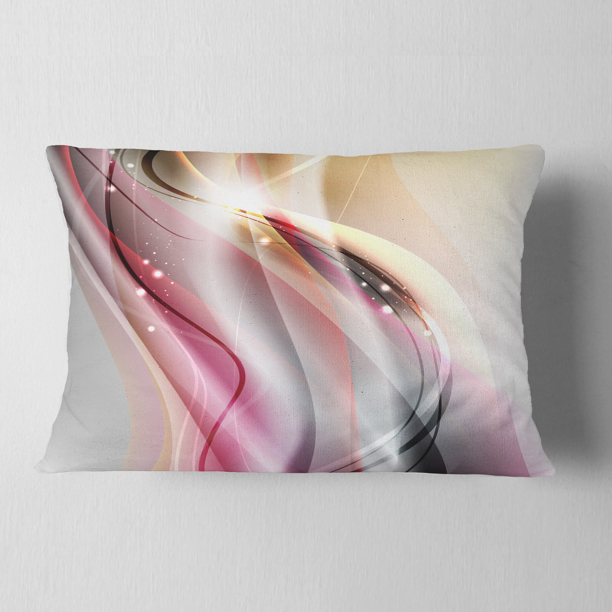 Designart Pink Brown Abstract Lines - Abstract Throw Pillow - 12x20