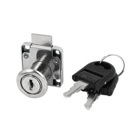 16mm Cylinder Diameter Metal Square Base Drawer Lock Locker Silver Tone w 2 Keys