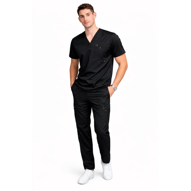 Conjunto Uniforme Médico Hombre Hugo Negro CH Filipina Pantalón Quirúrgico Cómodo scrub