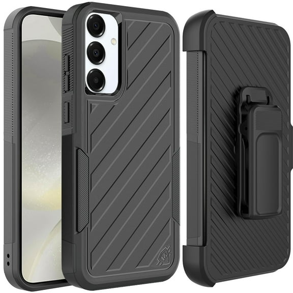 For Samsung Galaxy S25 /S24 Case, Rugged 2in1 Armor Combo Belt Clip Holster, Non-Slip Tough Hybrid lined Shockproof Case Phone Cover (Black / Black)