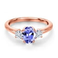 thumbnail image 3 of Gem Stone King 18K Rose Gold Plated Silver Blue Tanzanite and White Moissanite Engagement Ring for Women | 1.07 Cttw | Oval 7X5MM | Gemstone December Birthstone | Size 8, 3 of 7