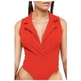 thumbnail image 1 of HBFAGFB Combinaison Femme Col à Revers Col en V Profond Plissé Vintage avec Bas Triangle Rouge Taille P, 1 of 4