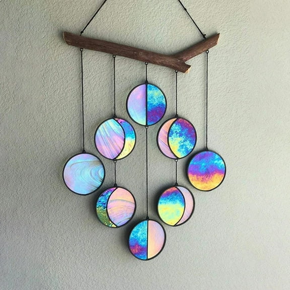 Moon Phase Boho Wall Decor Indoor Celestial Art Rainbow Moon Phase Wall Hanging Ornament Creative Decoration Bohemian Home For Bedroom, Living Room, Apartment Or Dorm