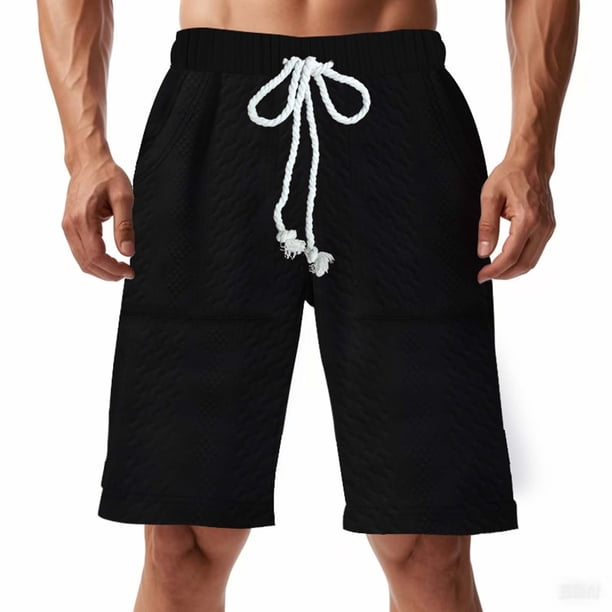 Mens Elástico de la Cintura Pantalones Cortos de Ocio de Color Sólido de Punto de la Moda, Poliéster Versátil para la Primavera Verano Al Aire Libre Y el Uso Casual Diario