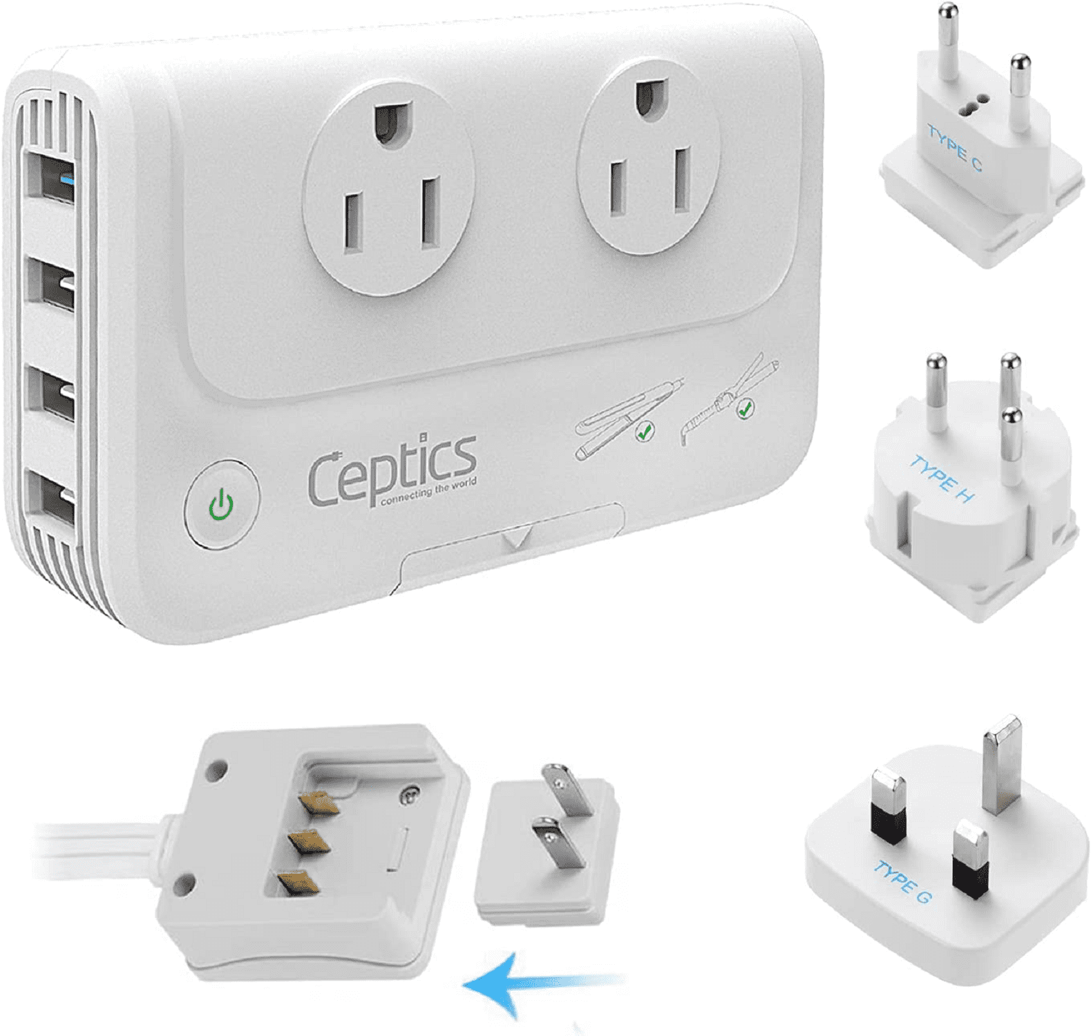 Ceptics PU200XME Israel, Jordan Voltage Converter, SWadAPt C, G, H