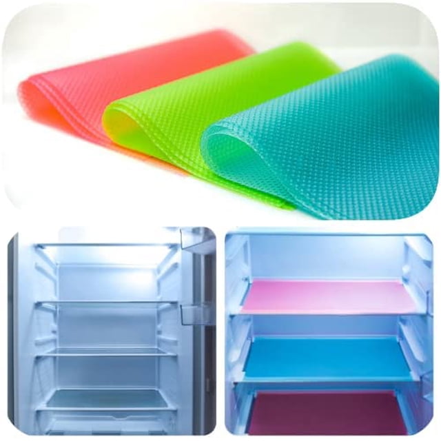 4 Pack Refrigerator Mats Shelf Liners for Glass Shelves Fridge Liners Washable Pads Liners for Refrigerator EVA Shelf Liner By TORUBIA(Random 4 Color)