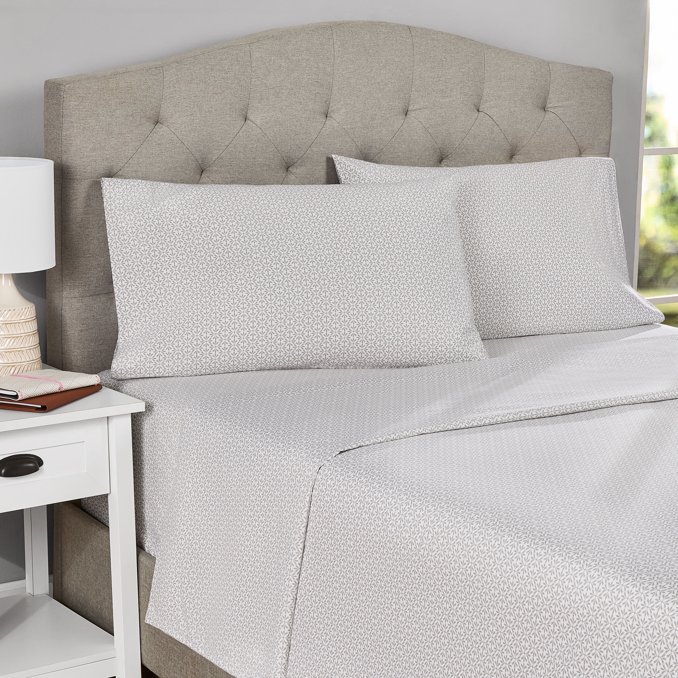 Mainstays 4-Piece 300 Thread Count Grey Flake Cotton Blend Percale Bed Sheet Set, Full
