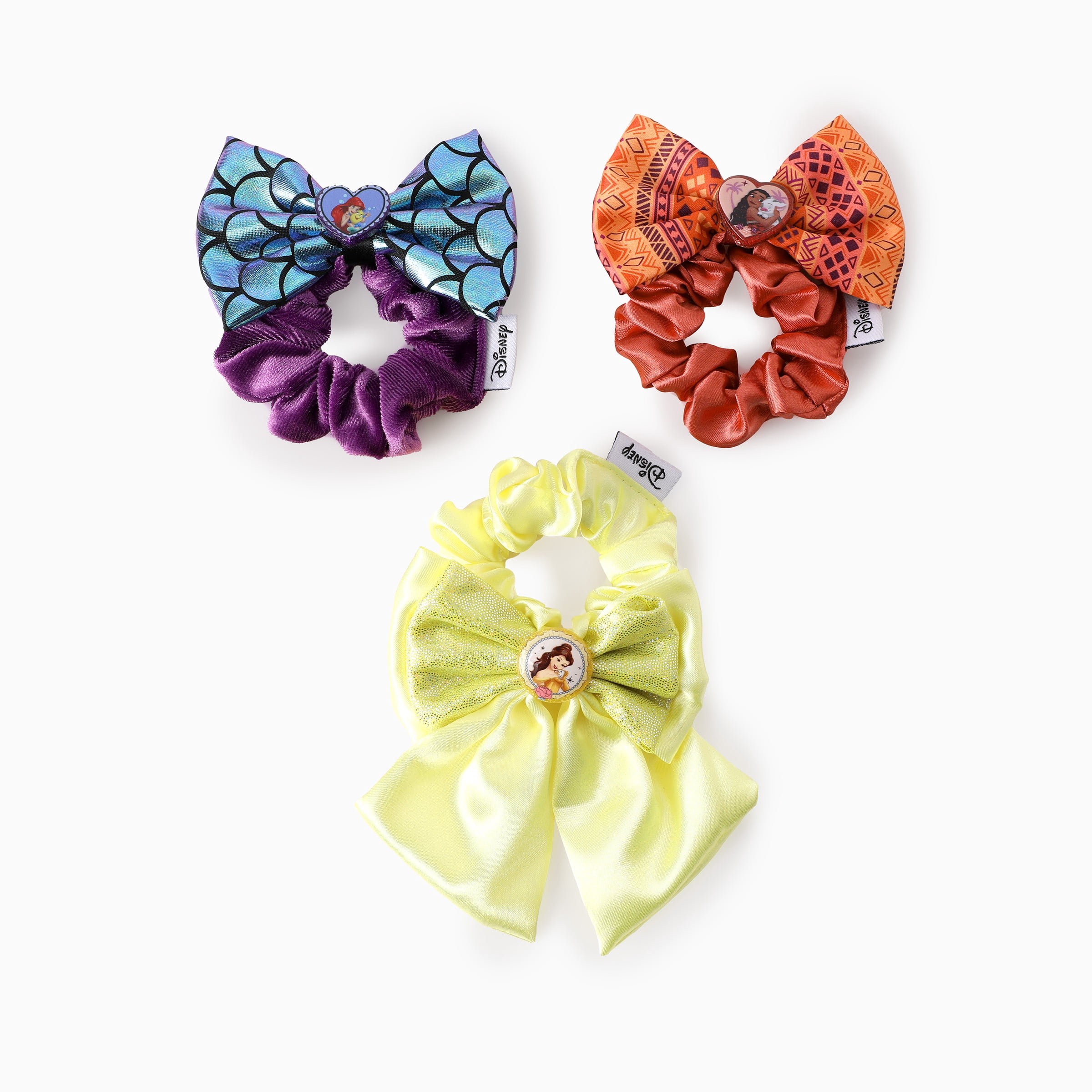 Disney Princess Girls Scrunchies 3 Pack Bow Hair Ties Back to School Gift