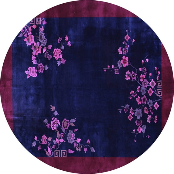 Ahgly Company Indoor Round Oriental Purple Asian Inspired Area Rugs, 7' Round