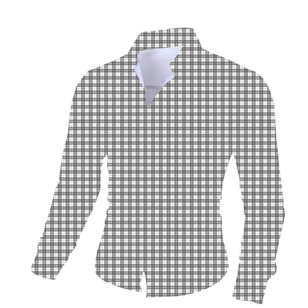 Camisas Para Hombre Manga Larga De AlgodóN Blusa superior de camisa de autocultivo a cuadros de manga larga para hombre (Clear, L)