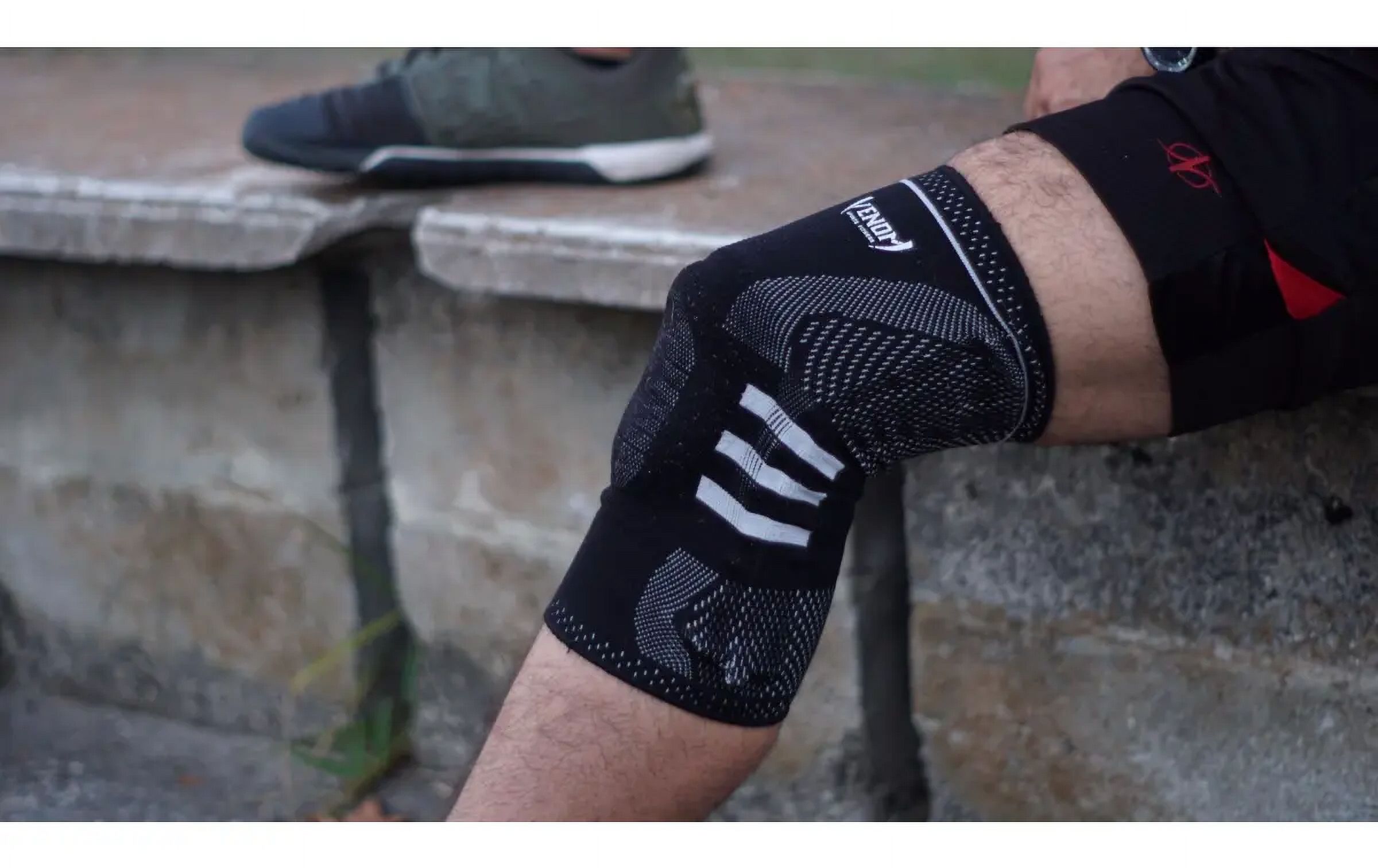 Venom Sports Fitness Knee Compression Sleeve Support - Adjustable Brace For Pain Relief