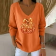 thumbnail image 2 of Uootdi Halloween Women's Long Sleeve Shirts Sequin Pumpkin Print Maple Leaf Casual Striped Fabric Gift T-Shirt, 2 of 3