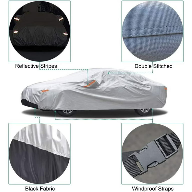 Kou Kou Car Cover Waterproof All Weather for Automobiles,Size H4 Saden  Length 194 to 205 inch,Silver 