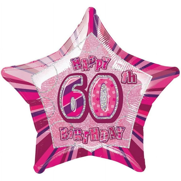 Foil Glitz Pink Star 60th Birthday Balloon