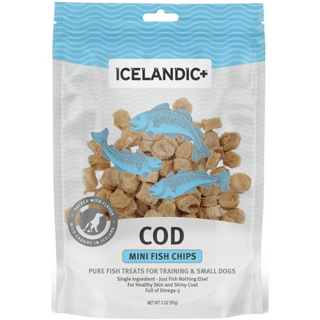 Icelandic+ Mini Fish Chips: Cod - 2.5oz Bag  Dog Treats  Wild-Caught Air-Dried Fish  Single Ingredient Crunchy Pet Snacks  Just The Fish Nothing Else