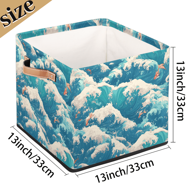 CURLYOOT Oriental Ocean Sea Waves Cube Storage Bin, 13 x 13 x 13