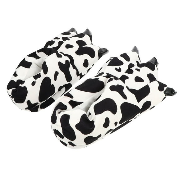 Pretyzoom 1 Pair Cow House Shoes Flannel Black Indoor Shoes Breathable for Adults