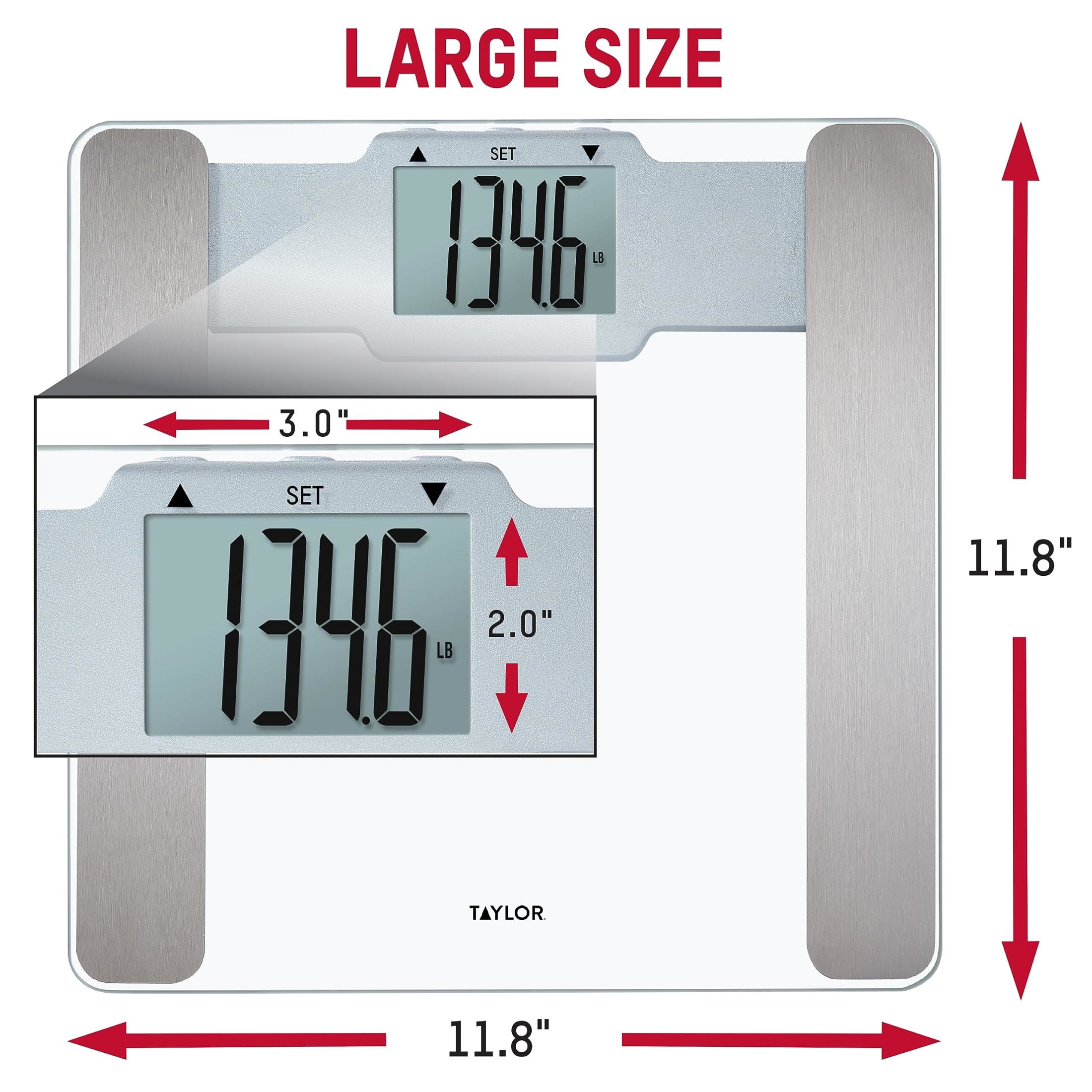 Taylor Digital Body Composition Bathroom Scale – 11.8" Tempered Glass Platform, 400 lb Capacity Weight Monitor with Athlete Mode, 6 User Recognition & Body Analysis Features (Clear)