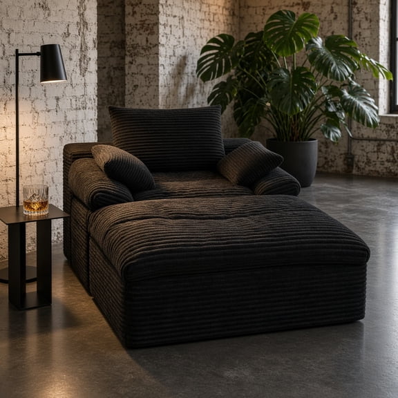 Single-Seat Corduroy Sofa, Deep Seat Cloud Couch with No Assembly, Comfy Upholstered Lounge Chair for Bedroom Apartment Living Room, Antique Black