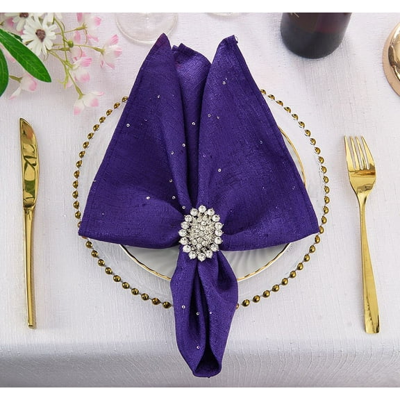 Wedding Linens Inc. (10 pcs) 20" x 20" Sequin Paillette Poly Flax / Burlap Napkins - Regency Purple