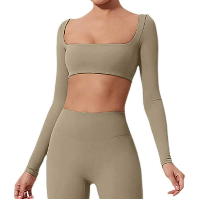 Chaqueta de yoga para mujer - Manga larga con almohadilla en el pecho - Camiseta ajustada y corta para entrenar