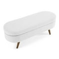 thumbnail image 6 of Oval Storage Ottoman Bench, Rubber Wood Legs, White(43.5"x16"x16"), Handmade Pleated Linen for Living Room & Bedroom Footstool, 6 of 8