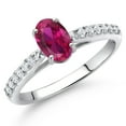 thumbnail image 2 of Gem Stone King 10K White Gold Red Created Ruby and White Lab Grown Diamond Soitaire Engagement Ring for Women (1.03 Cttw, Oval 7X5MM, Gemstone July Birthstone, Available in Size 5, 6, 7, 8, 9), 2 of 4