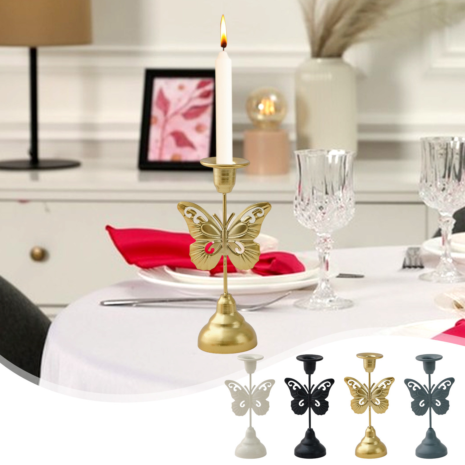 Chandelier Rétro En Fer - Design Simple Mat, 10,3x10,3x3 Cm, Avec Poignée, Pour Décoration De Table Ou Dîner Aux Chandelles - 12