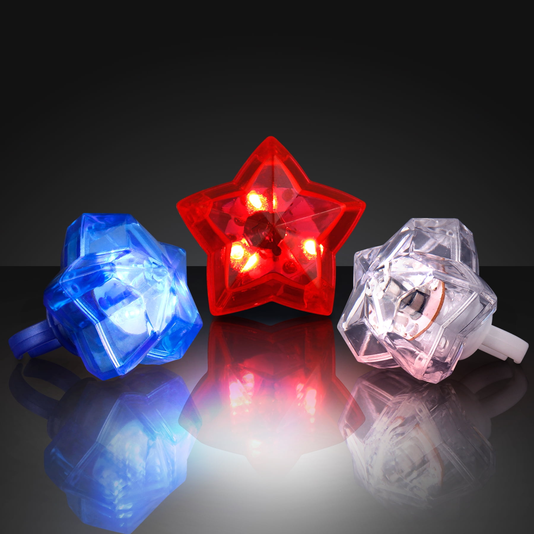 FlashingBlinkyLights Star Shaped Light Up Rings in Red, White & Blue