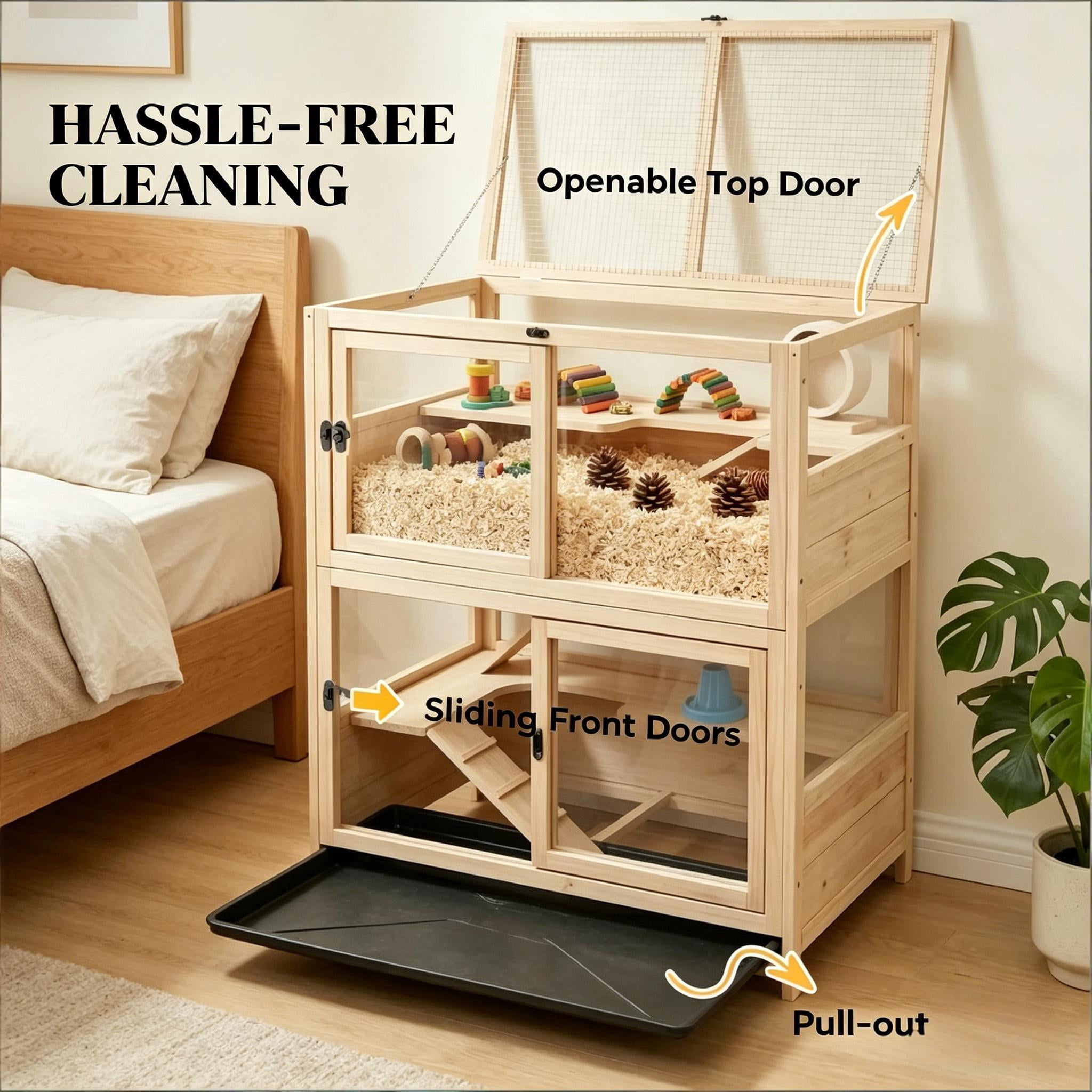 Spacious Small Animals Cage, Hamster Cage with Three Ramps, Pet Cage